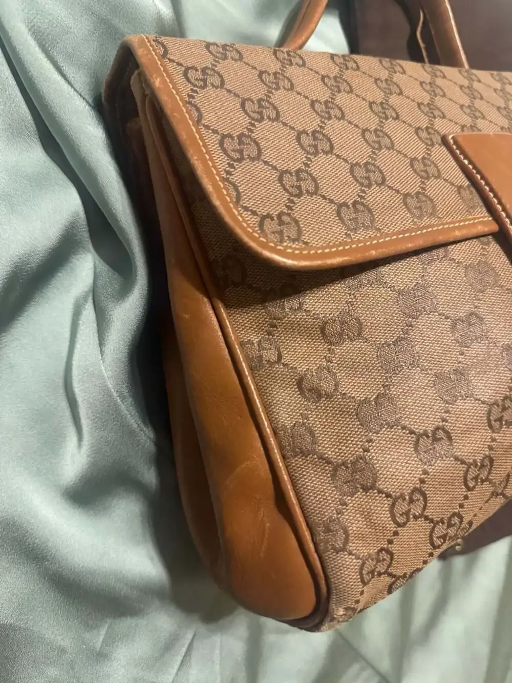 Vintage Gucci Monogram Brown Leather Top Handle Handbag 000.101.0274